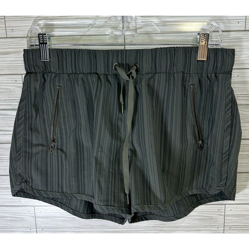 ATHLETA Stripe Sway Shorts Womens Size Med Green Black Striped 3" Inseam